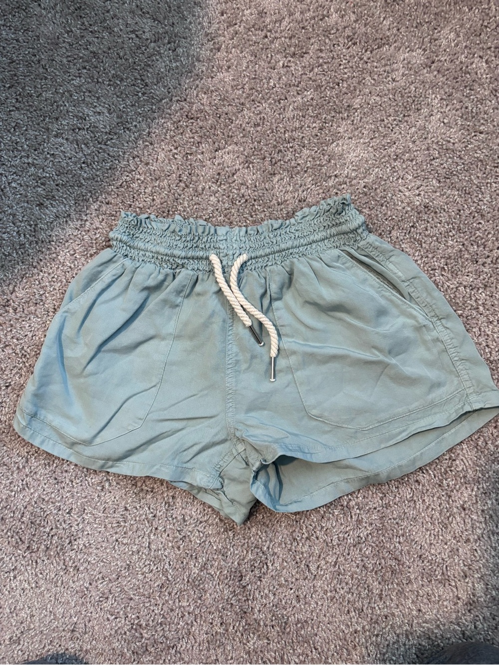 Love Tree Sage Green Drawstring Smocked-Waist Athletic Shorts